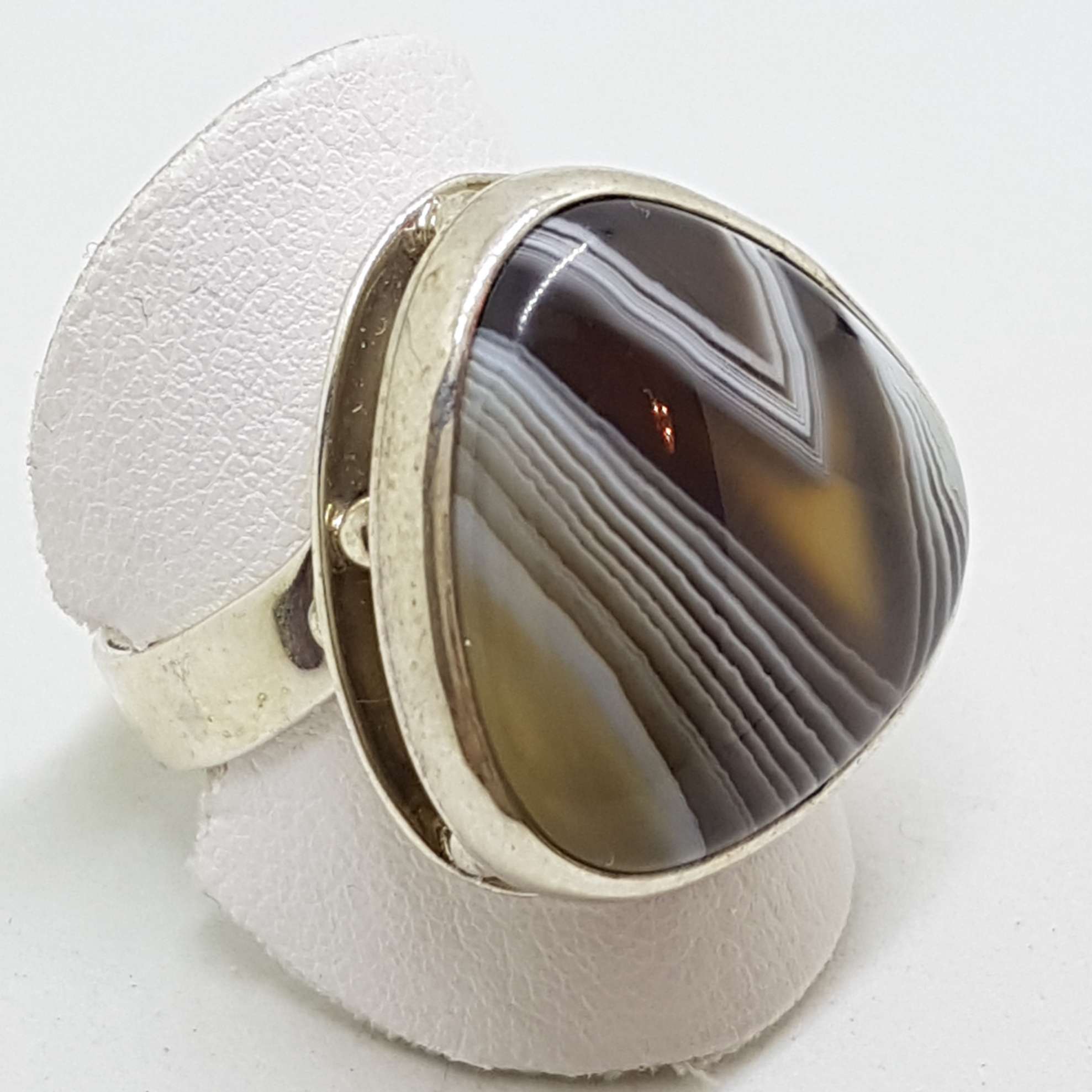 Sterling Silver Large Triangular Shape Bezel Set Agate Ring