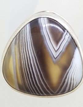 Sterling Silver Large Triangular Shape Bezel Set Agate Ring