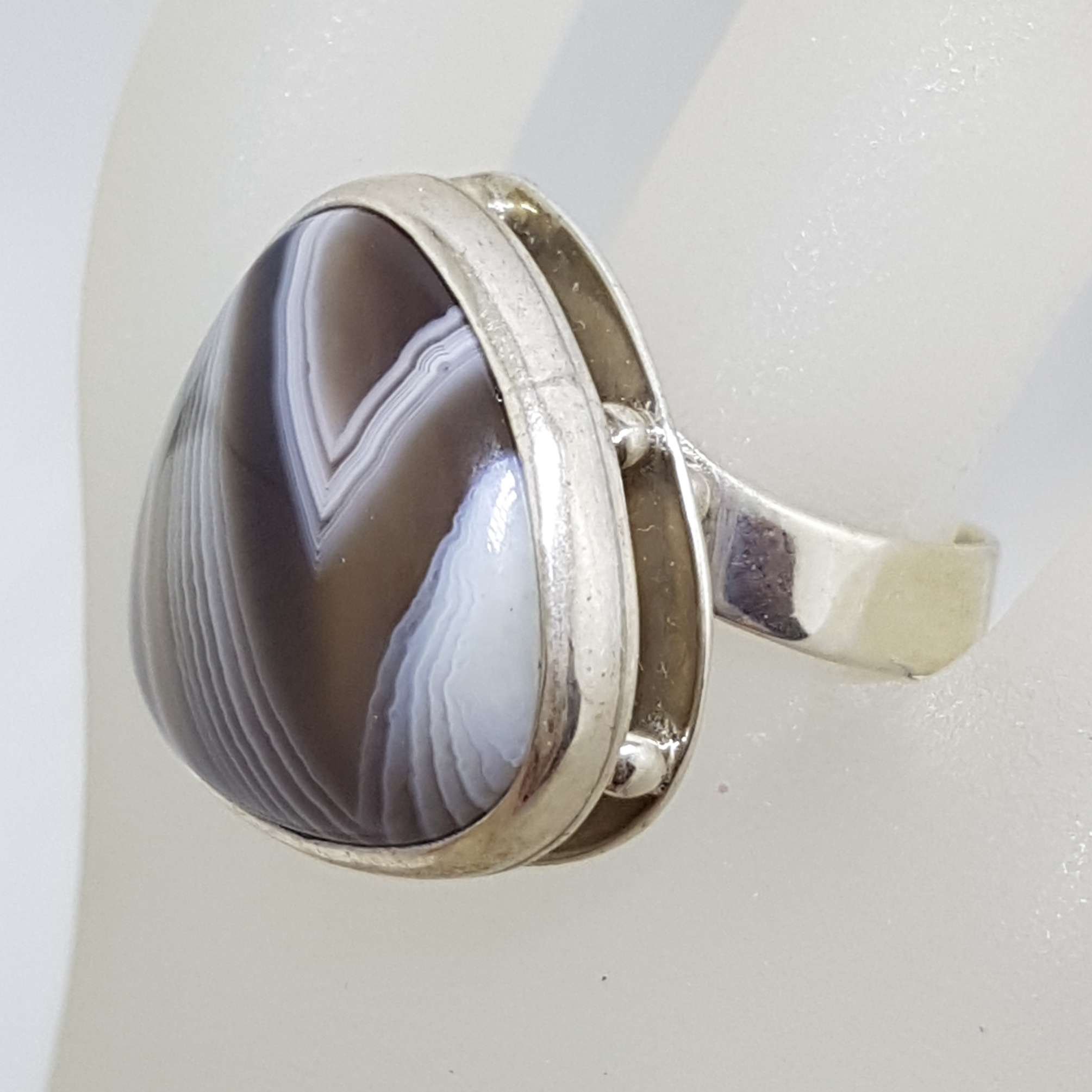 Sterling Silver Large Triangular Shape Bezel Set Agate Ring