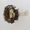 Sterling Silver Oval Unusual Faceted / Carved Claw Set Smokey Quartz Ring