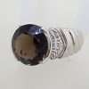 Sterling Silver Large Round Smokey Quartz and Cubic Zirconia Ring