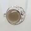 Sterling Silver Round Ornate Filigree Cabochon Cut Smokey Quartz Ring