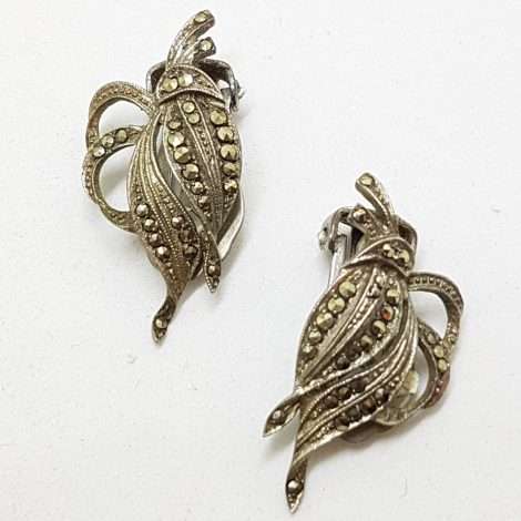 Sterling Silver Vintage Marcasite Clip-On Earrings