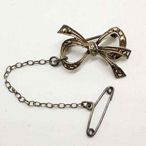 Sterling Silver Vintage Marcasite Brooch – Bow