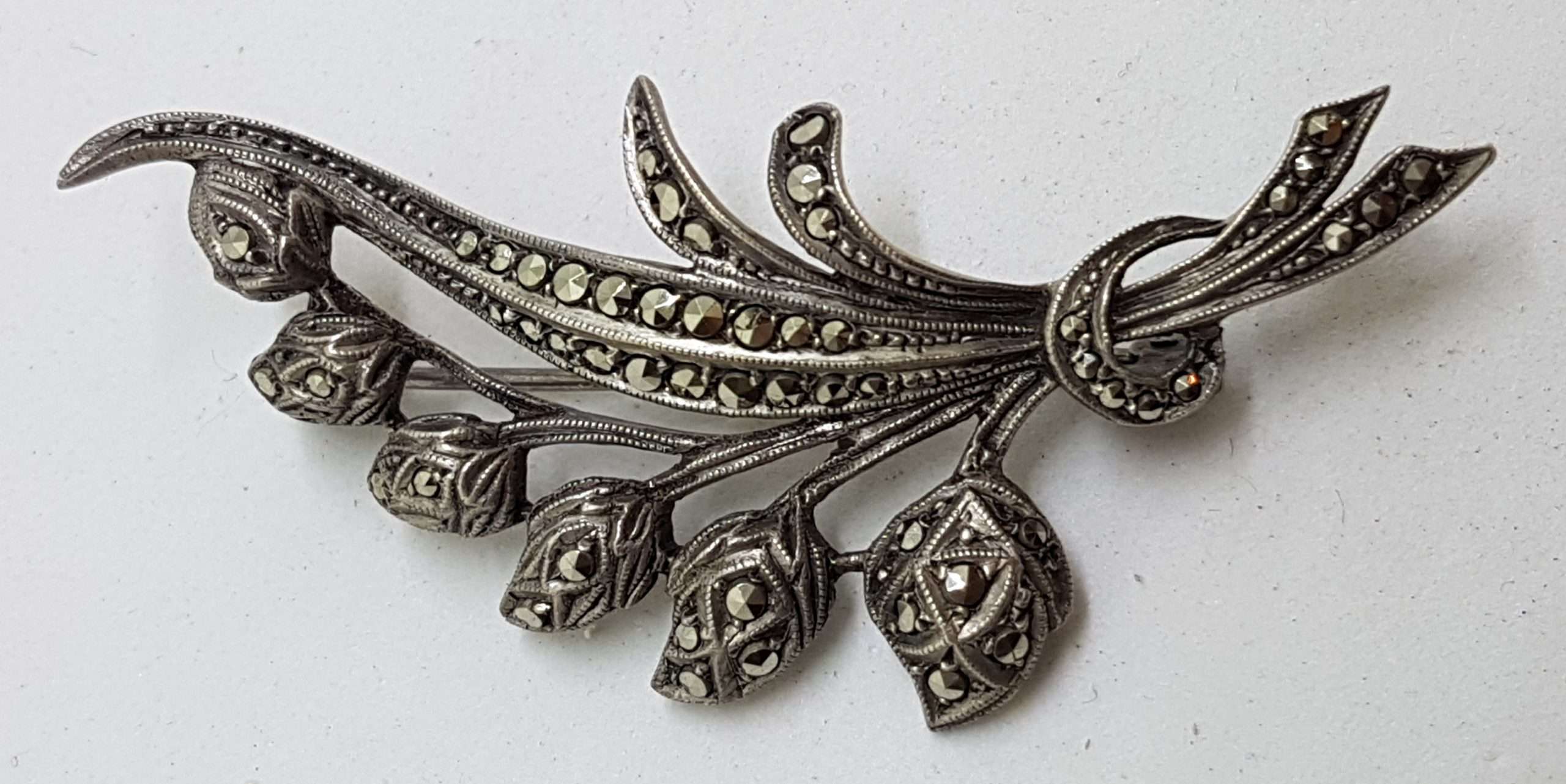 20200910_182334 Sterling Silver Vintage Marcasite Brooch – Large Lily of the Valley Flower