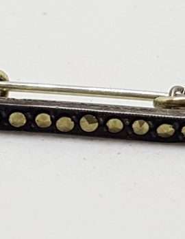 Sterling Silver Vintage Marcasite Bar Brooch - Small