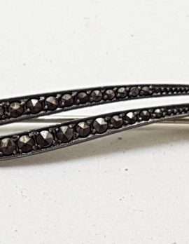 Sterling Silver Vintage Marcasite Long Curved Leaf Brooch