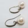 Sterling Silver Vintage Marcasite Earrings - Long Faux Pearl