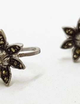 Sterling Silver Vintage Marcasite Screw-On Earrings - Flower