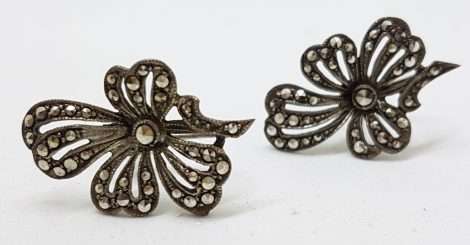 Sterling Silver Vintage Marcasite Screw-On Earrings - Large Bow