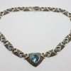 Sterling Silver Topaz and Marcasite Love Heart Collier Choker Necklace Chain
