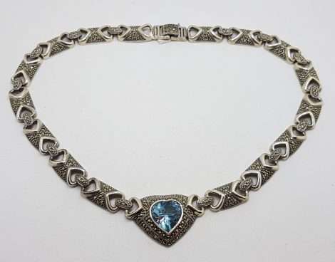 Sterling Silver Topaz and Marcasite Love Heart Collier Choker Necklace Chain