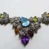 Sterling Silver Marcasite, Topaz, Amethyst, Garnet, Peridot and Citrine Ornate Leaf Collier Necklace / Chain