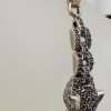 Sterling Silver Long Marcasite Puma / Cat / Panther / Leopard Head Drop Enhancer Pendant on Pearl Chain / Necklace