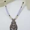 Sterling Silver Large Ornate Filigree Marcasite Pendant Attached to Blue and White Bead Necklace / Chain