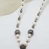 Sterling Silver Large Ornate Marcasite with Mother of Pearl Rectangular Pendant on Pearl Chain / Necklace