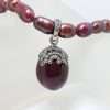 Sterling Silver Marcasite with Red Enamel Egg Enhancer Pendant on Pearl Chain / Necklace