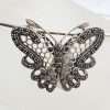 Sterling Silver Marcasite Large Ornate Filigree Butterfly Pendant on Silver Choker Chain / Necklace
