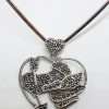 Sterling Silver Marcasite Large Heart with Cupid Pendant on Silver Choker Chain / Necklace