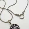 Sterling Silver Marcasite with Onyx and Cubic Zirconia Large Round Starburst Enhancer Pendant on Long Silver Chain / Necklace