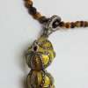 Sterling Silver Marcasite with Yellow Enamel Faberge Style Egg (which opens) Enhancer Pendant on Tiger Eye Bead Chain