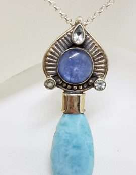 Sterling Silver Larimar, Kyanite and Topaz Pendant on Sterling Silver Chain