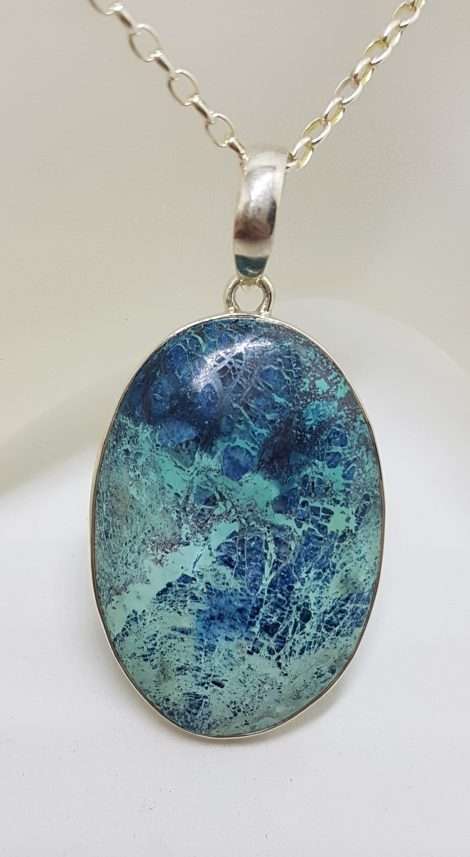 Sterling Silver Large Oval Shattuckite Pendant on Silver Chain