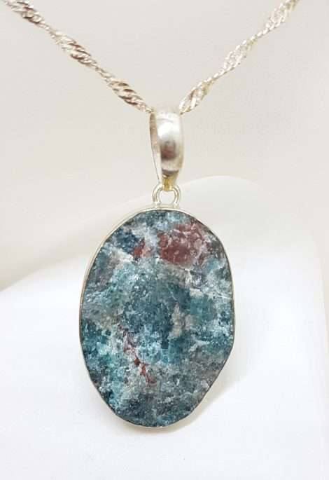 Sterling Silver Large Oval Apatite Pendant on Silver Chain