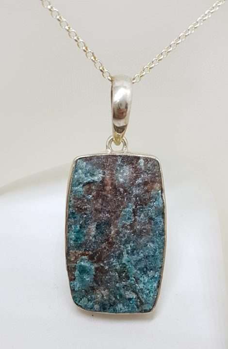 Sterling Silver Large Rectangular Apatite Pendant on Silver Chain