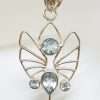Sterling Silver Long Ornate Filigree Open Design Topaz Art Deco Style Pendant on Silver Chain