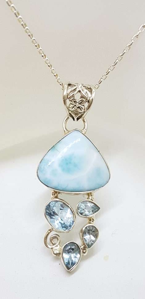 Sterling Silver Larimar & Blue Topaz Pendant on Sterling Silver Chain