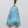 Sterling Silver Long Double Larimar Drop Pendant on Silver Chain
