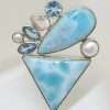 Sterling Silver Larimar, Topaz, Clear Quartz and Pearl Pendant on Sterling Silver Chain