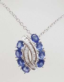 9ct White Gold Sapphire and Diamond Pendant on 9ct Chain