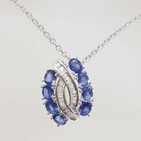 9ct White Gold Sapphire and Diamond Pendant on 9ct Chain