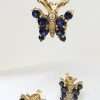 9ct Yellow Gold Sapphire and Diamond Butterfly Pendant on Gold Chain with Matching Earring Set
