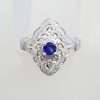 9ct White Gold Diamond and Sapphire Ornate Elongated Ring