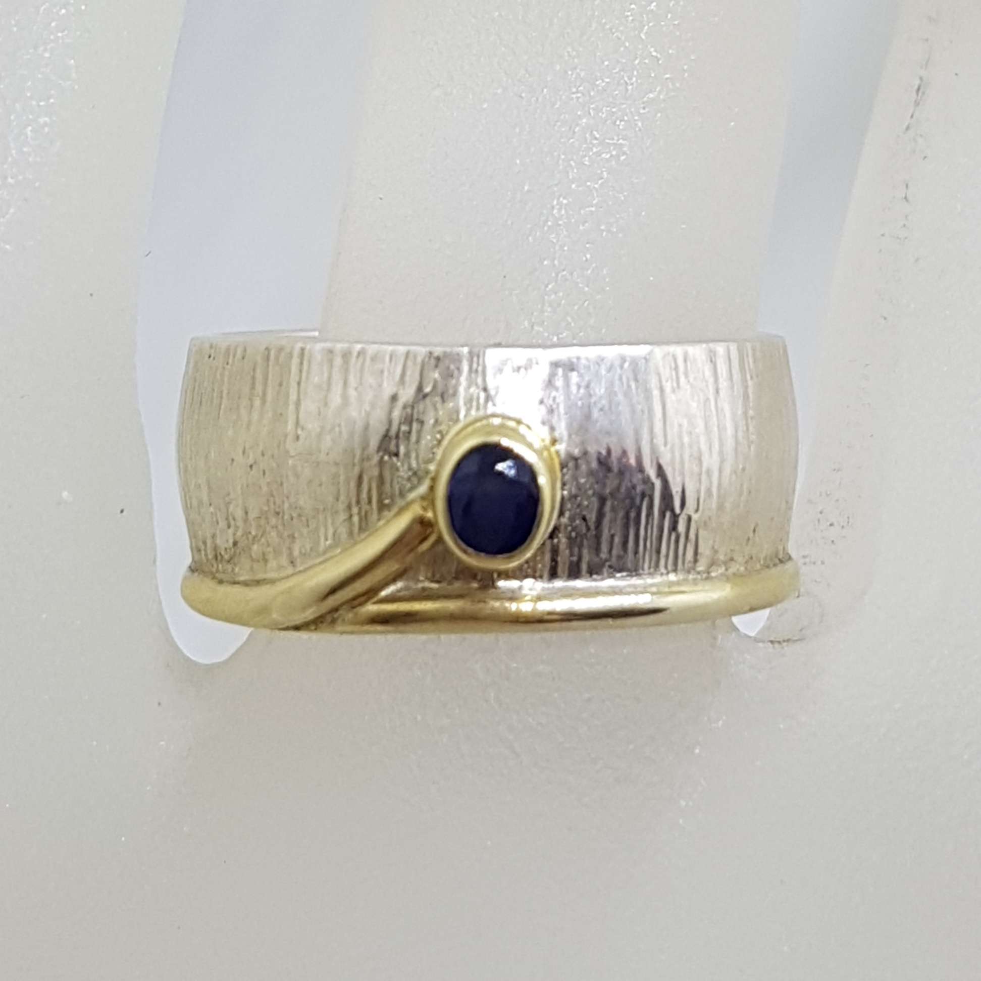 20200920_133407 Sterling Silver Sapphire Wide Band Ring - with Gold Plate