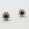 9ct Yellow Gold Natural Sapphire and Diamond Daisy Flower Studs / Earrings
