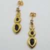 9ct Yellow Gold Sapphire & Diamond Drop Earrings