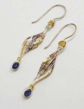Sterling Silver & Gold Plated Long Sapphire Drop Earrings