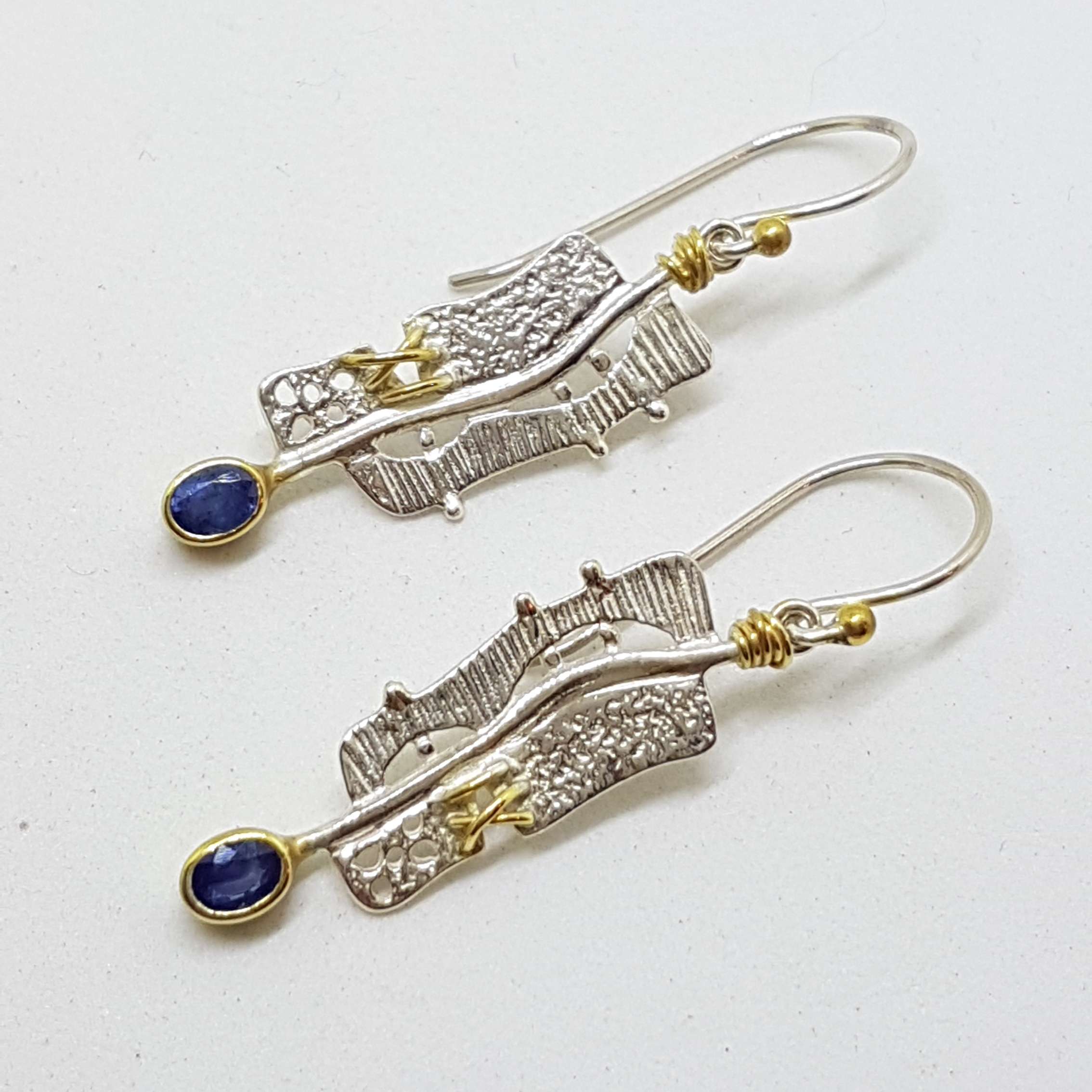 Sterling Silver & Gold Plated Long Sapphire Drop Earrings