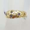 9ct Yellow Gold Natural Sapphire and Diamond Gypsy Ring
