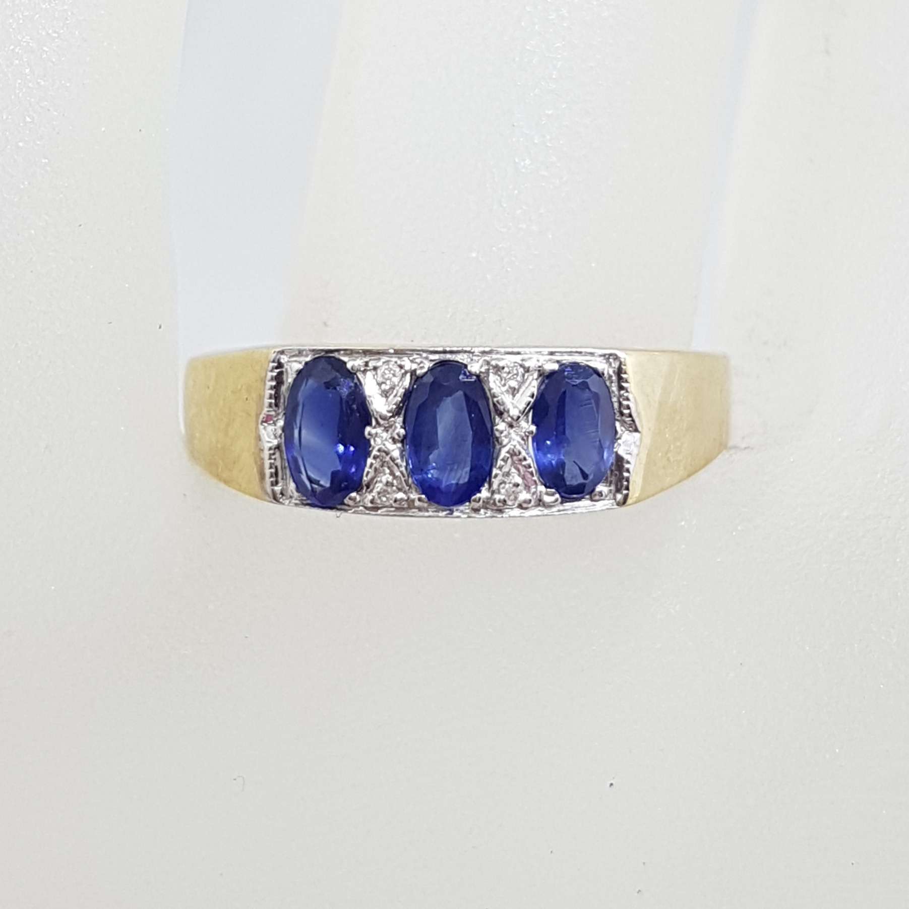 9ct Yellow Gold Natural Sapphire and Diamond Bridge Set Wide Ring