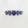 9ct Gold Bridge Set Ring with 5 Blue Sapphires and 8 Diamonds - Filigree Sides