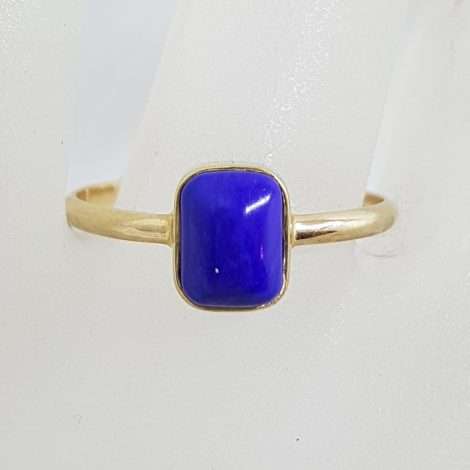 9ct Yellow Gold Round Shape Lapis Lazuli Ring - Stackable