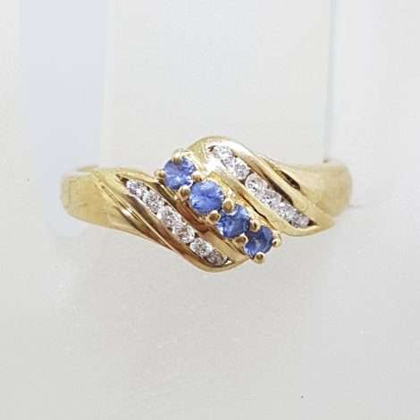 9ct Yellow Gold Natural Ceylon Sapphire & Diamond Twist Ring