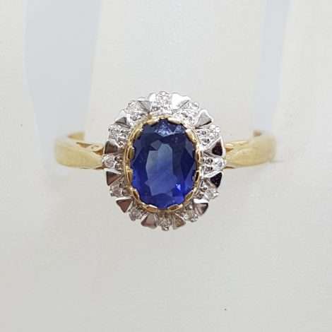 9ct Yellow Gold Natural Sapphire and Diamond Oval Cluster Ring