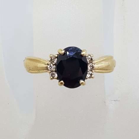 9ct Yellow Gold Oval Sapphire and Diamond Ring