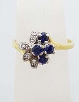 18ct Yellow Gold Sapphire & Diamond Ornate Cluster Ring